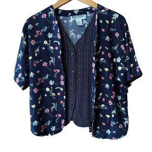 I990s Gina Peters 100% Rayon‎ Floral Button Down Blouse